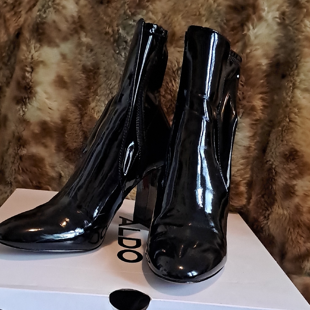 Aldo Shiny Black Heeled Boots